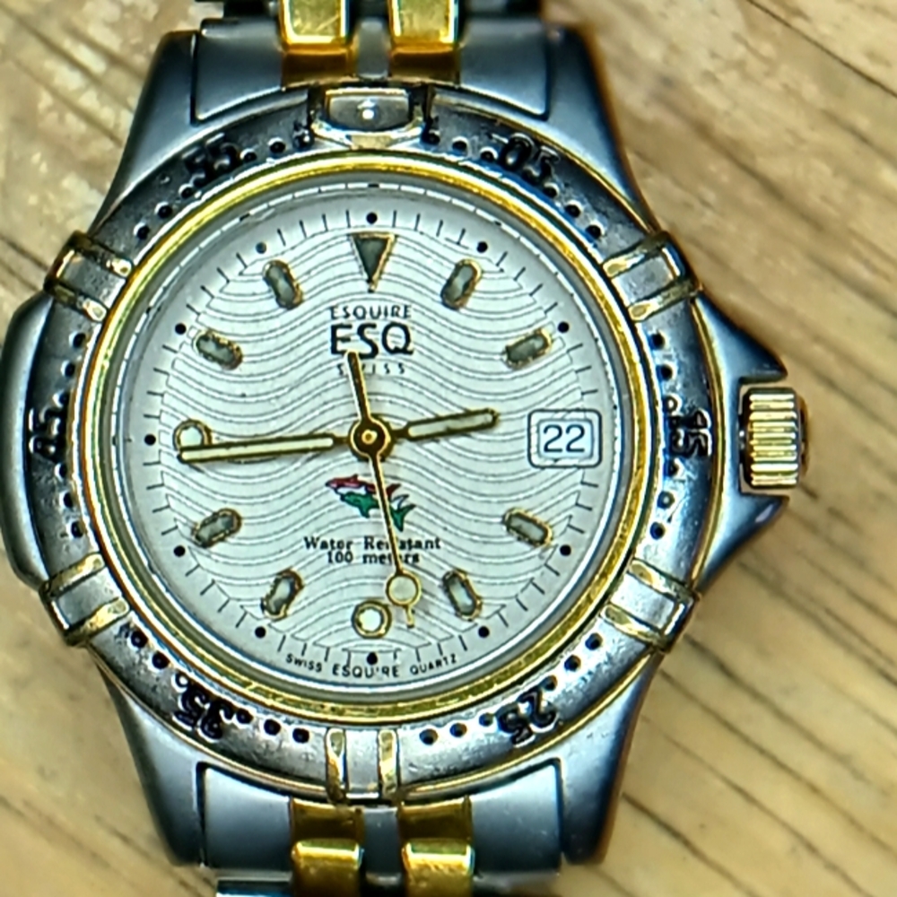 X Swiss ESQ ladies diver two tone gold and silver case rotating bezel and band